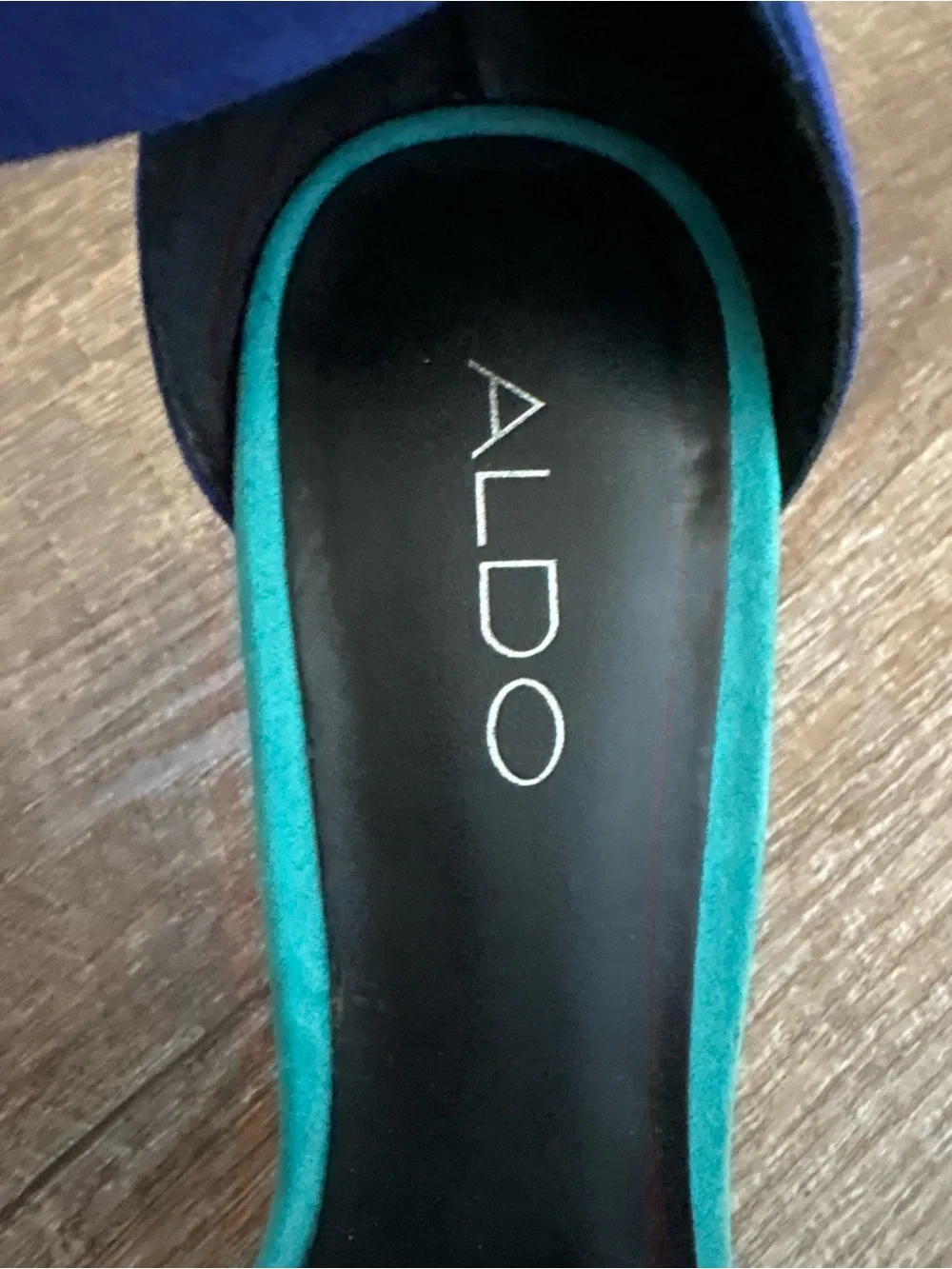 ALDO Two-Tone Blue and Teal Suede Ankle Strap Heels